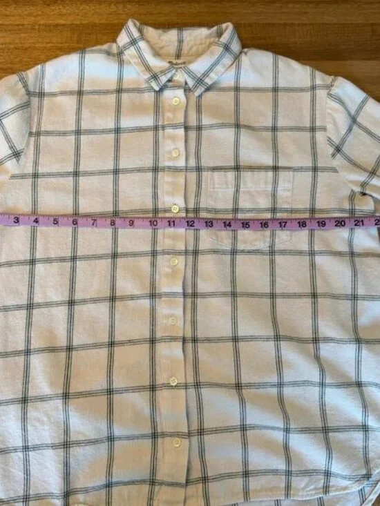 Madewell Plaid Button Down Shirt Window Pane Plaid Long Sleeve Medium Cream - Picture 12 of 14